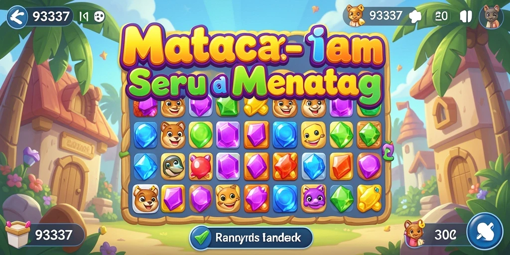 Screenshot gameplay utama 93337 menampilkan aksi Match-3 yang seru.