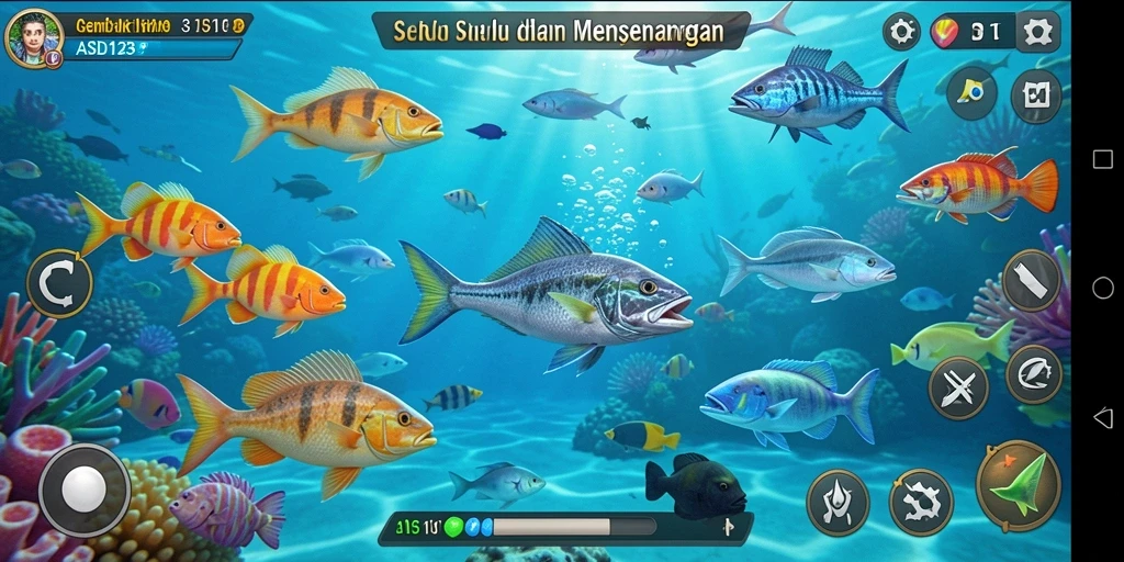 Tampilkan gameplay menegangkan dari ASD123 saat berburu ikan.
