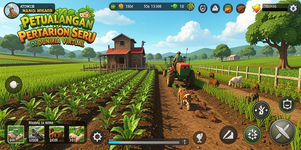 Gameplay seru dalam ATOM138 dengan pertanian yang luas dan subur.
