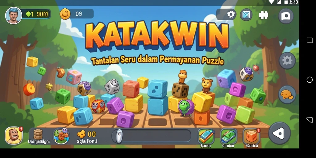 Screenshot KATAKWIN menampilkan gameplay puzzle yang mendebarkan.