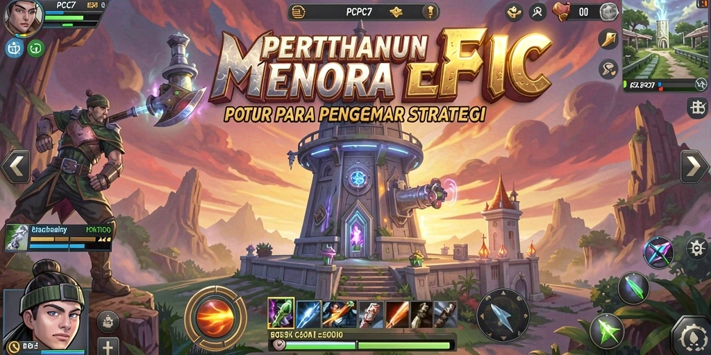 Tampilan gameplay PCPC7 yang mendebarkan saat pertempuran Tower Defense.