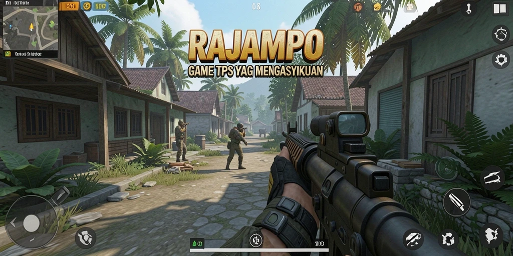 Screenshot menunjukkan aksi seru gameplay RAJAMPO di medan perang.