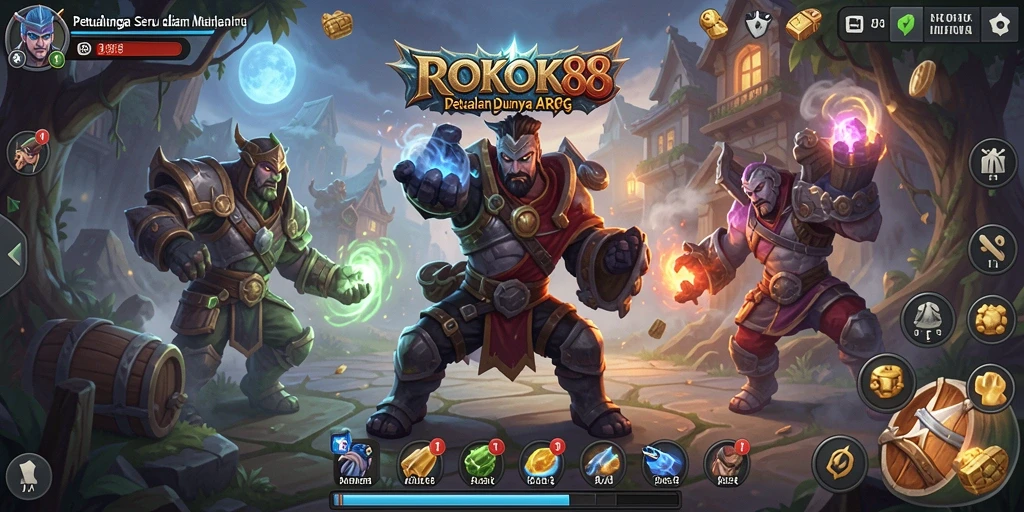 Tampilan gameplay ROKOK88 menunjukkan aksi pertarungan yang mendebarkan di dunia fantasi.