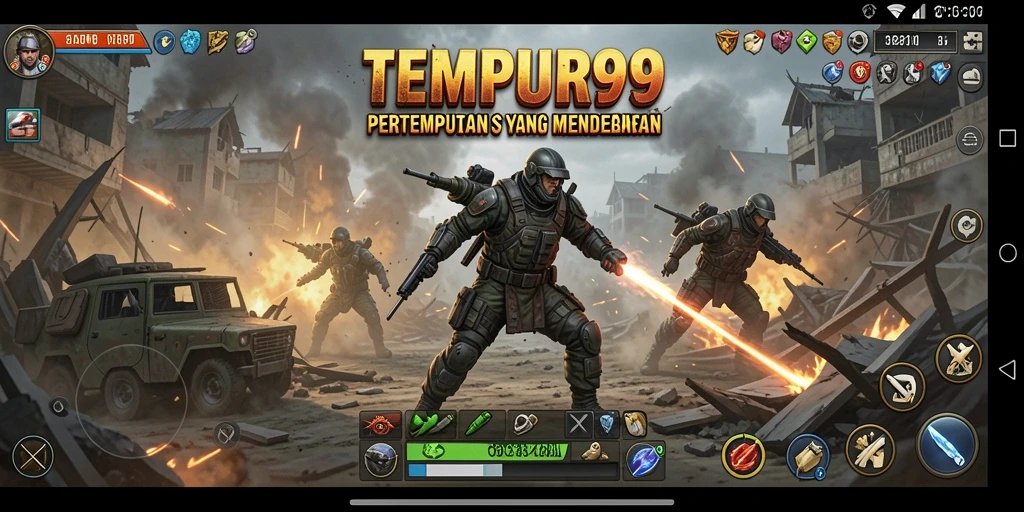 Tangkapan layar utama menunjukkan aksi pertempuran di TEMPUR99.