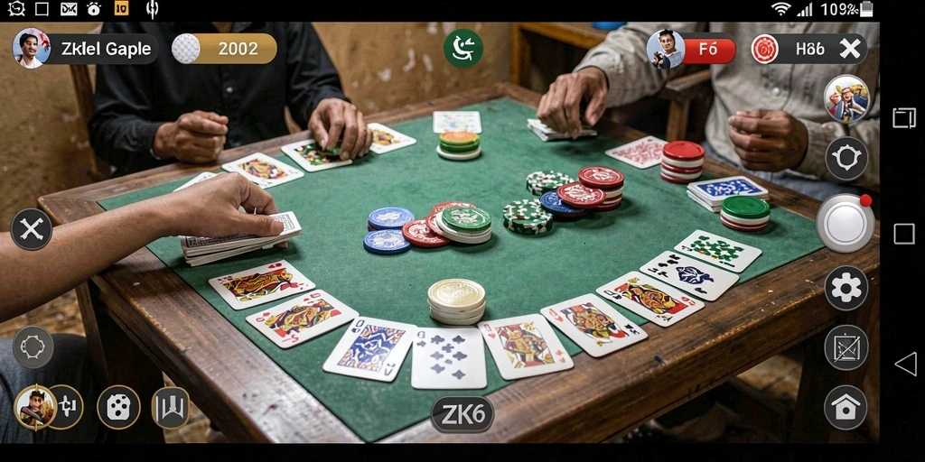 Tampilan gameplay ZK6 dengan suasana bermain Gaple yang seru.